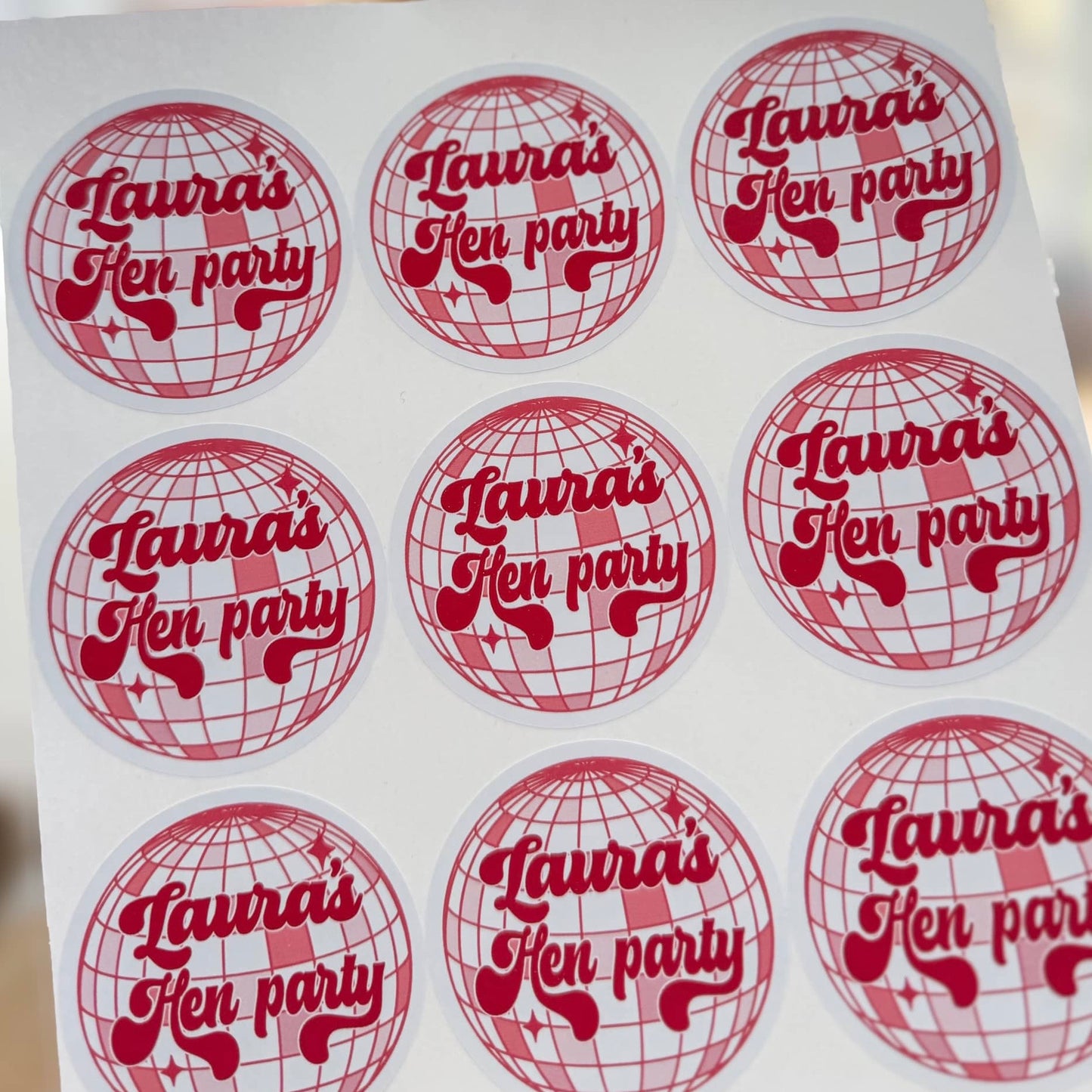 Personalised Hen Party Pink Disco Ball Stickers – Custom Party Favours