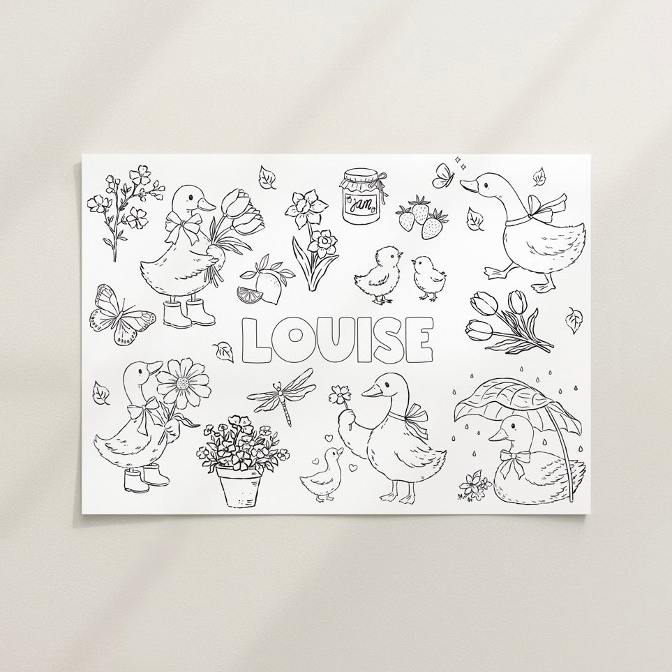 Personalised Easter Colouring Placemat – Duck Spring Design