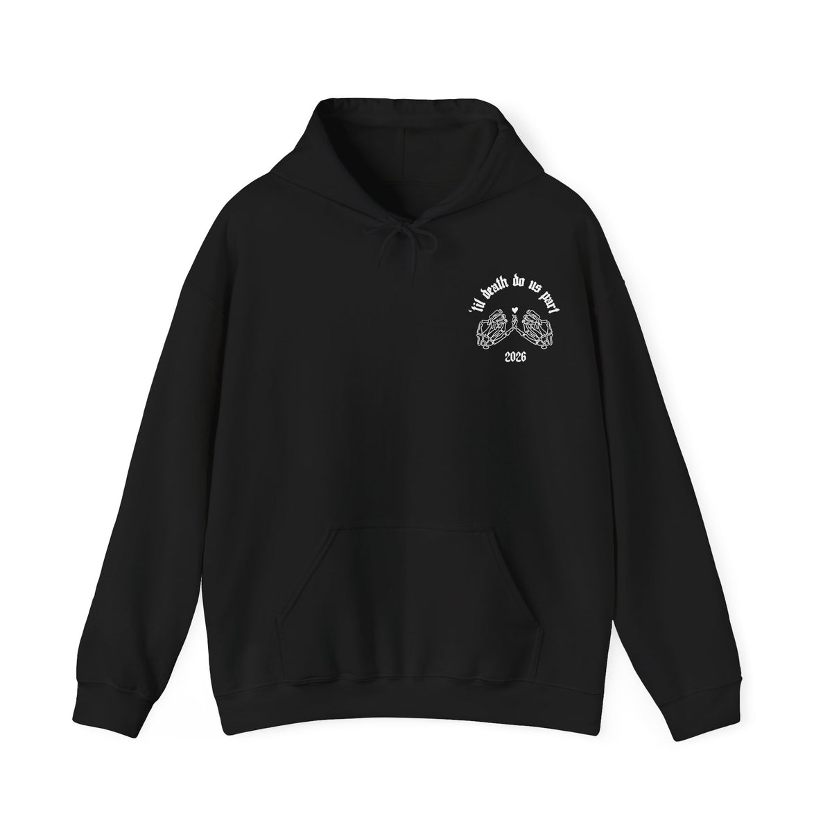 Black Wedding Skeleton Hands Hoodie - "’til death do us part" 2026 Pullover
