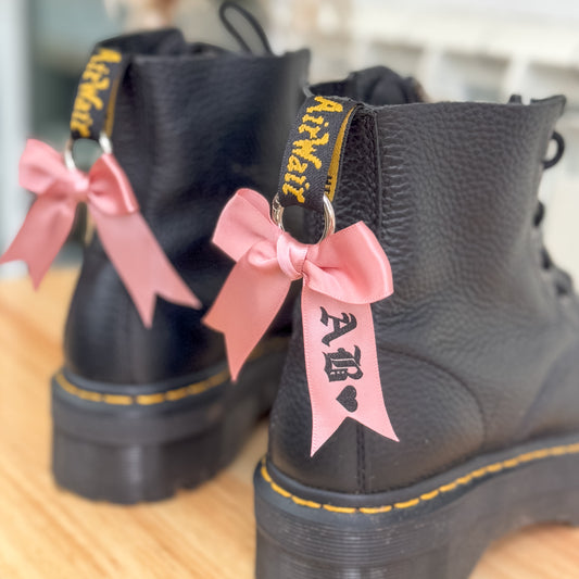 Pink Initial Bow Boot Charms