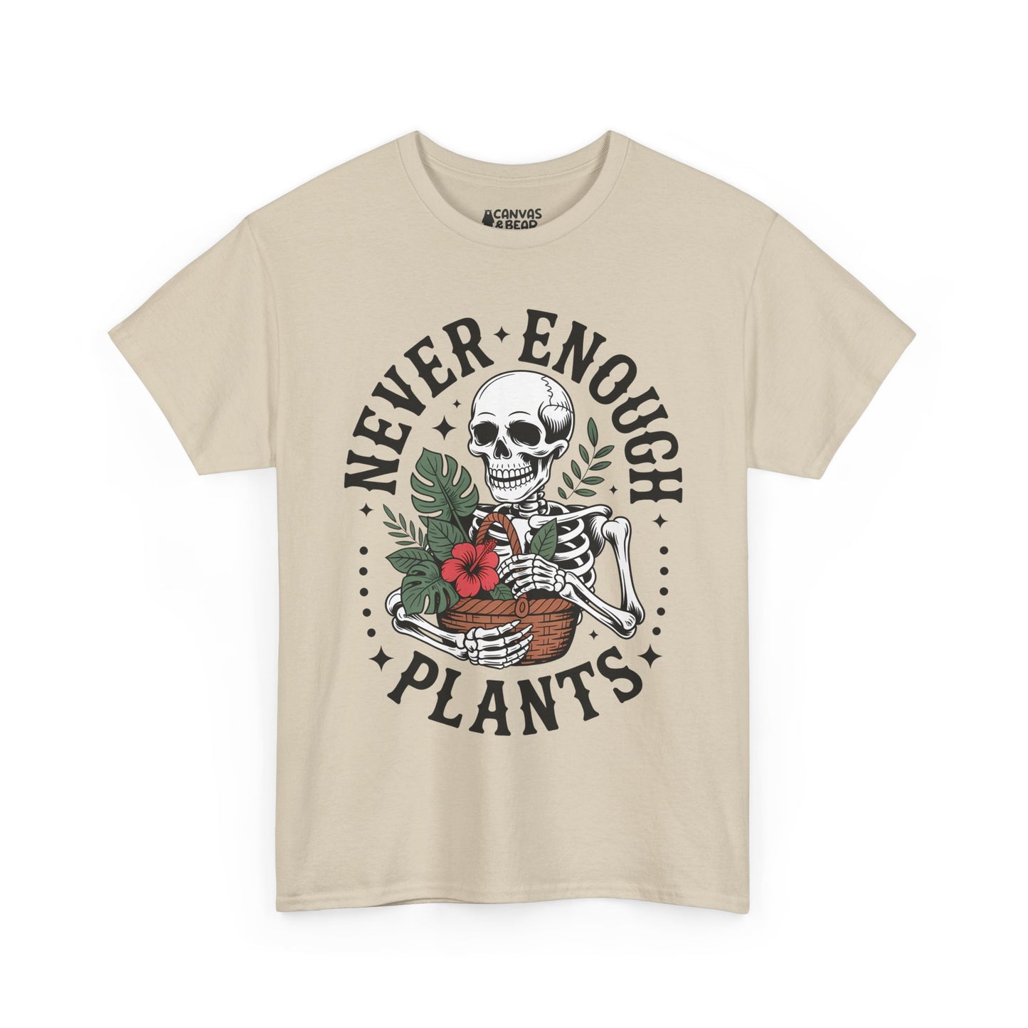 Never Enough Plants T‑Shirt — Skeleton with Potted Plants Graphic Tee