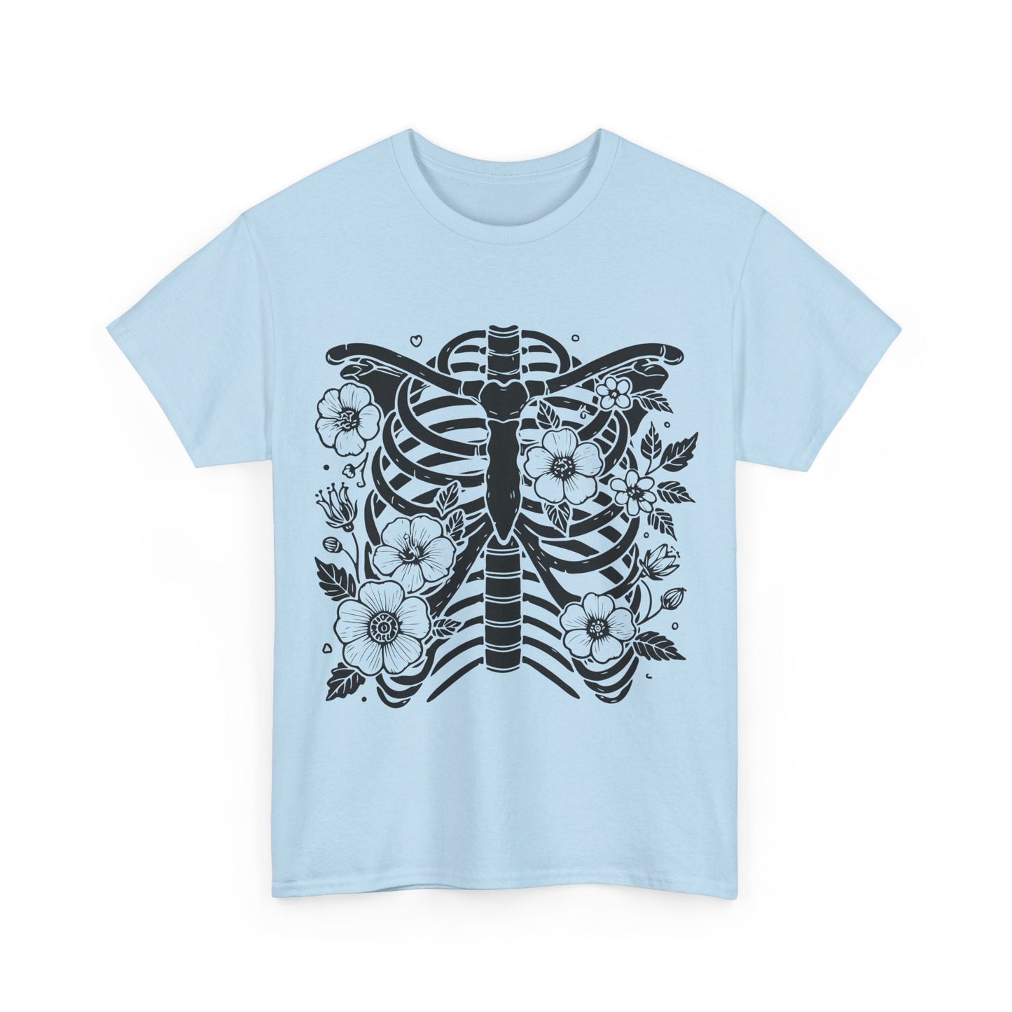Floral Ribcage Skeleton Tee — Gothic Botanical Graphic T-Shirt
