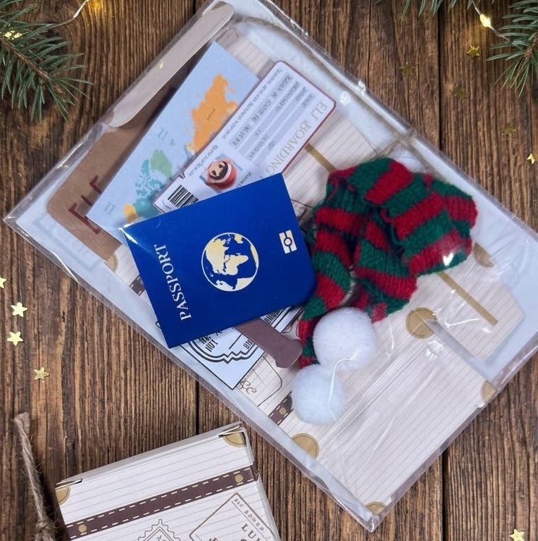 Mini Elf Travel Set – Suitcase with Map, Train Ticket, Boarding Pass & Passport