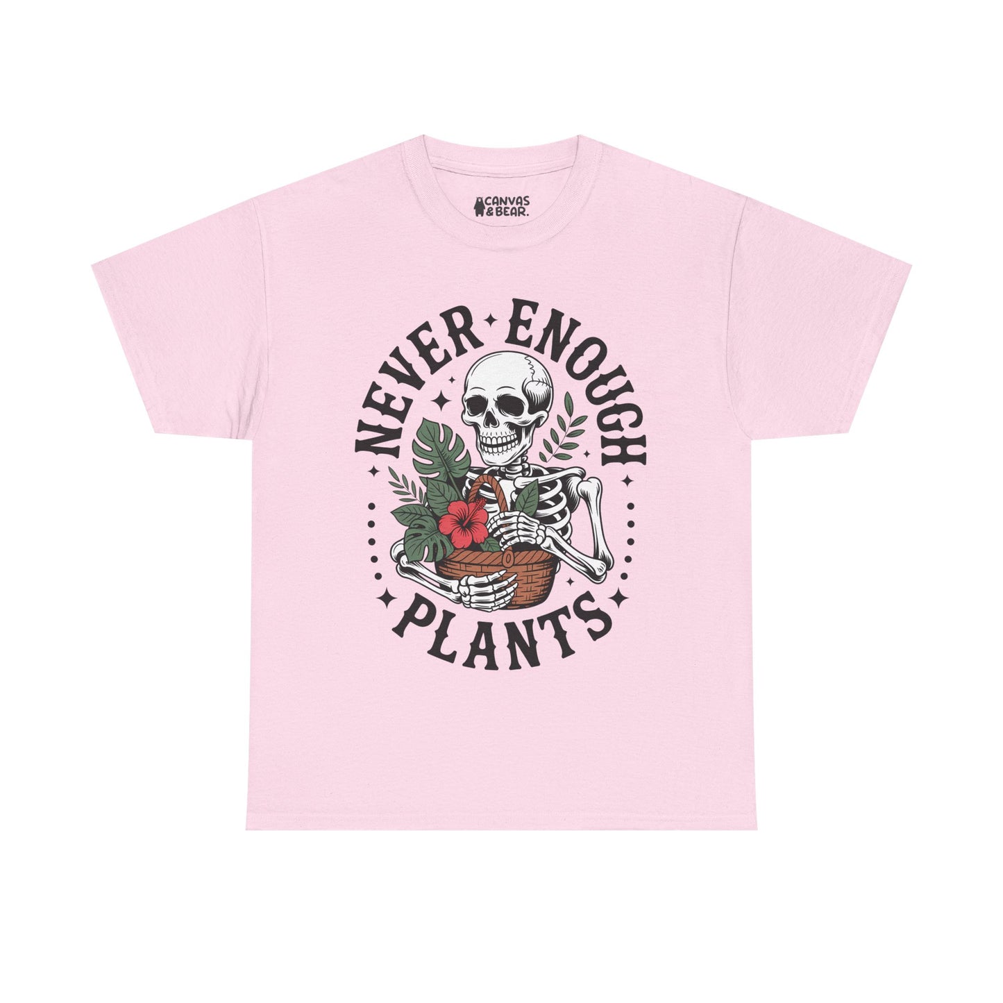 Never Enough Plants T‑Shirt — Skeleton with Potted Plants Graphic Tee