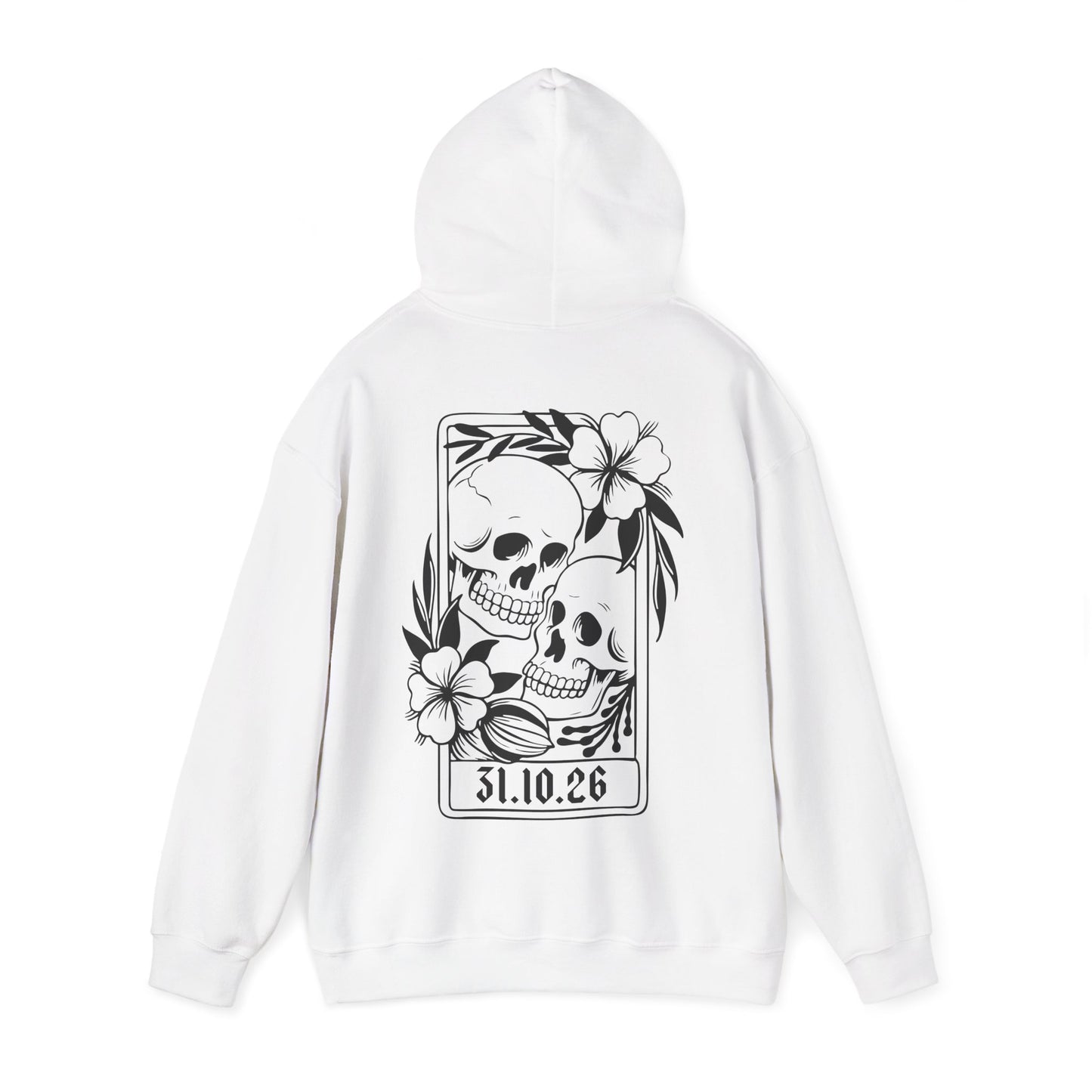 Customised Bride Skull Tarot Hoodie - Gothic Bridal Pullover Jumper with Floral Skulls & Date