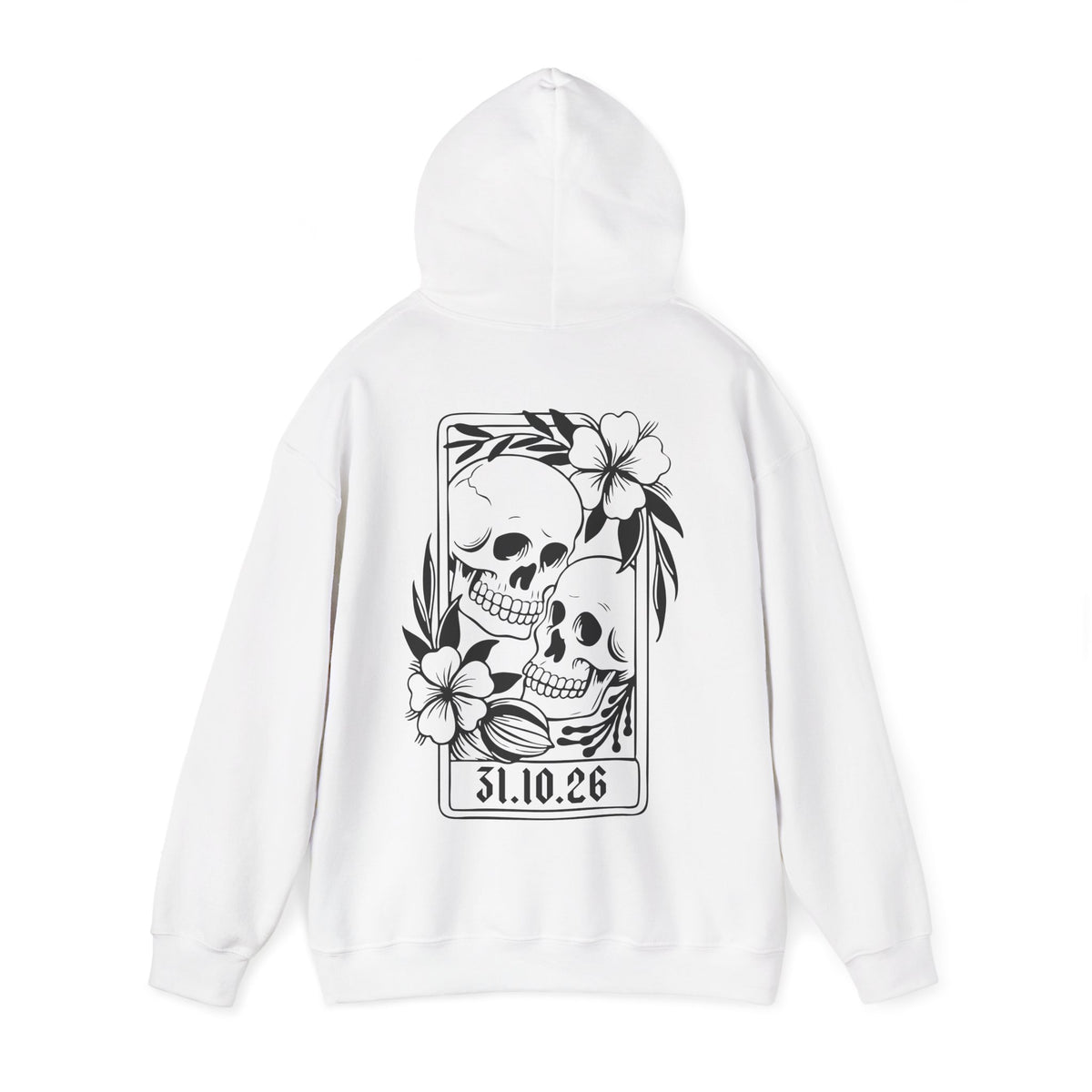 Customised Bride Skull Tarot Hoodie - Gothic Bridal Pullover Jumper with Floral Skulls & Date