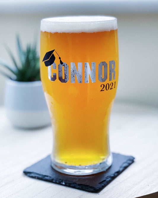 Personalised Graduation Pint Glass with Custom Name and Year