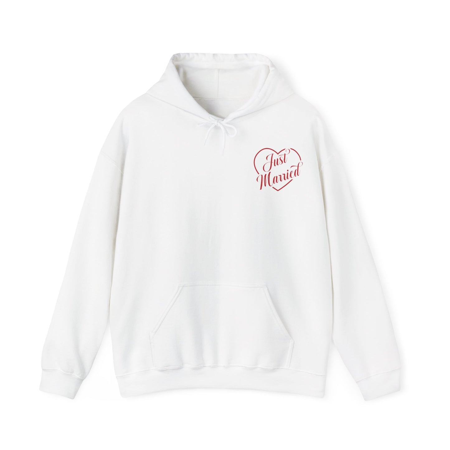 Just Married Hoodie — Romantic Bridal Sweatshirt with Heart Script