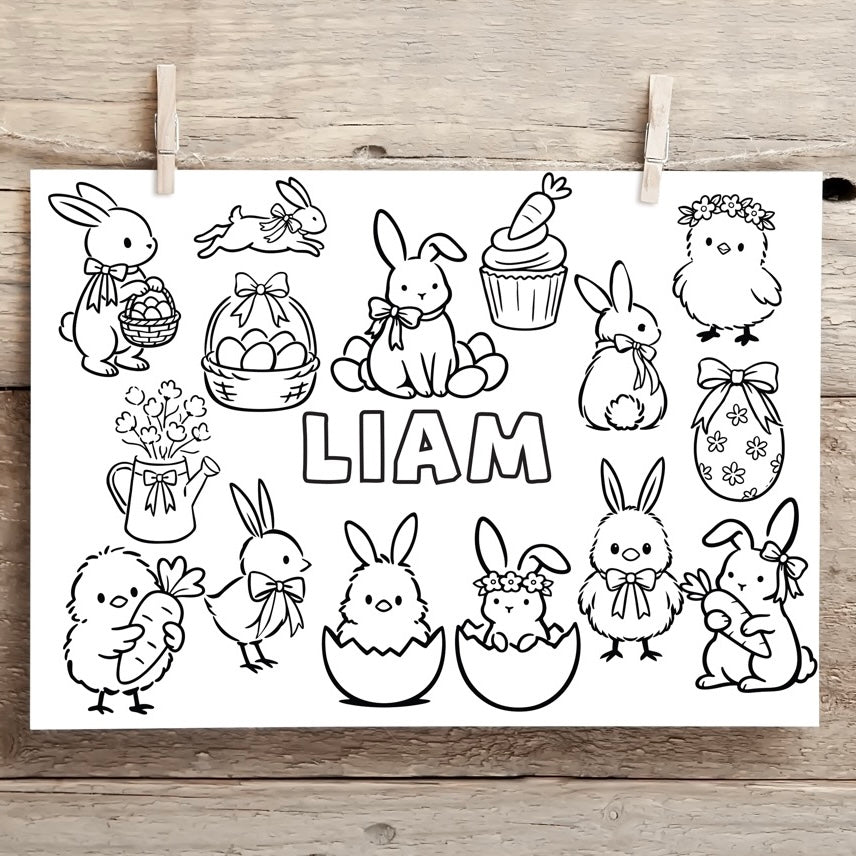 Personalised Easter Colouring Placemat – Bunny Design