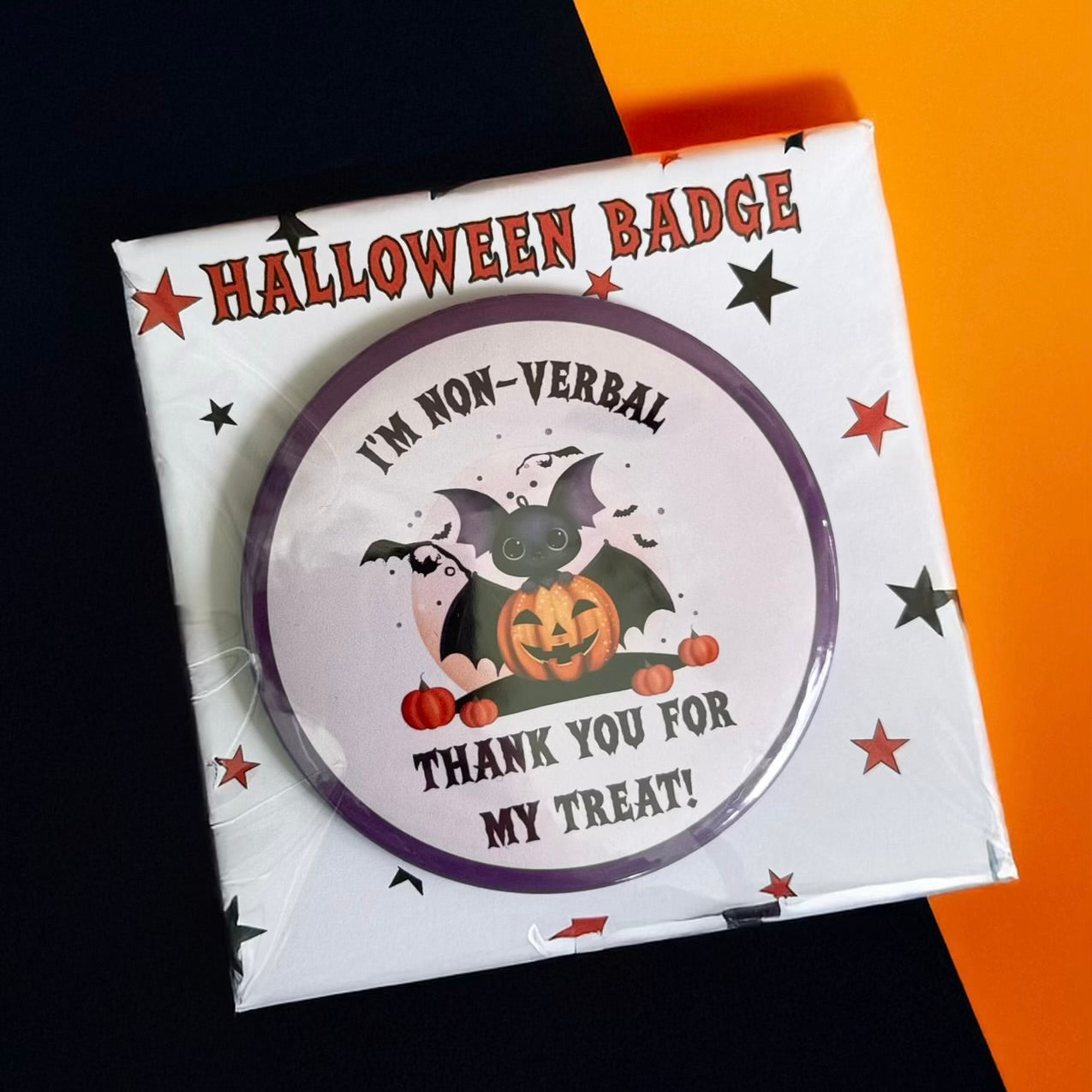 Halloween Non-Verbal Trick or Treat Badge -  Autism & Non-Verbal Friendly (75mm)
