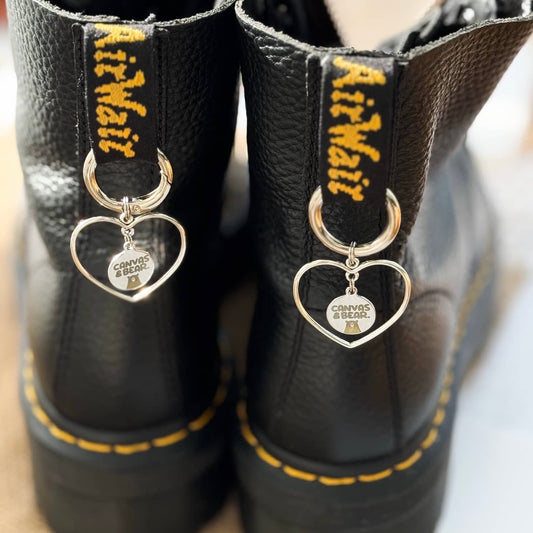 Custom Engraved Logo Boot Charms – Heart Pendant with Logo & Spring Carabiner