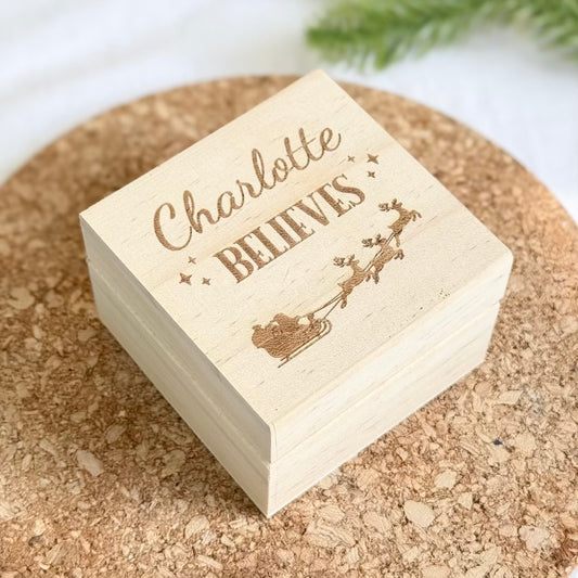 Personalised Magic Santa Bell in Engraved Keepsake Box – “Believe” Christmas Gift