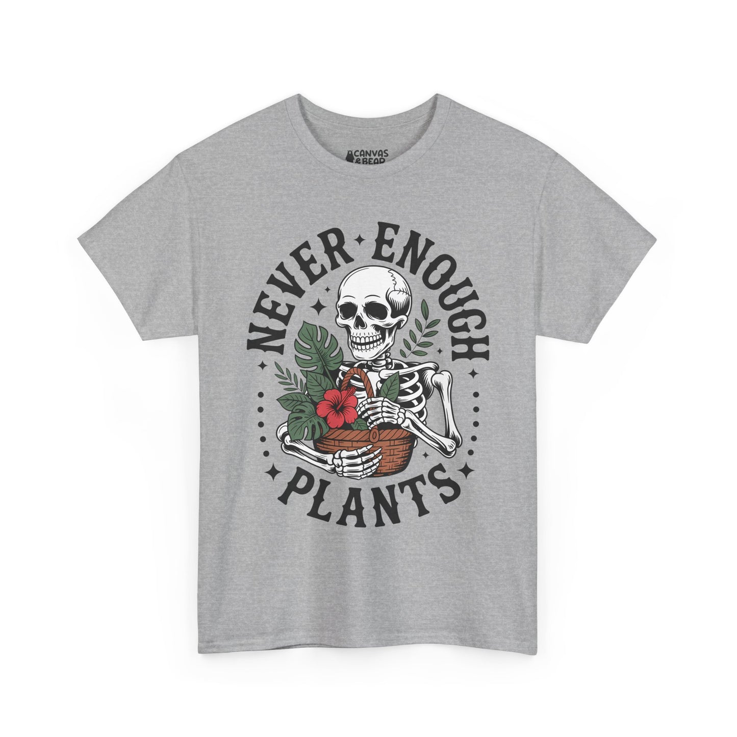 Never Enough Plants T‑Shirt — Skeleton with Potted Plants Graphic Tee