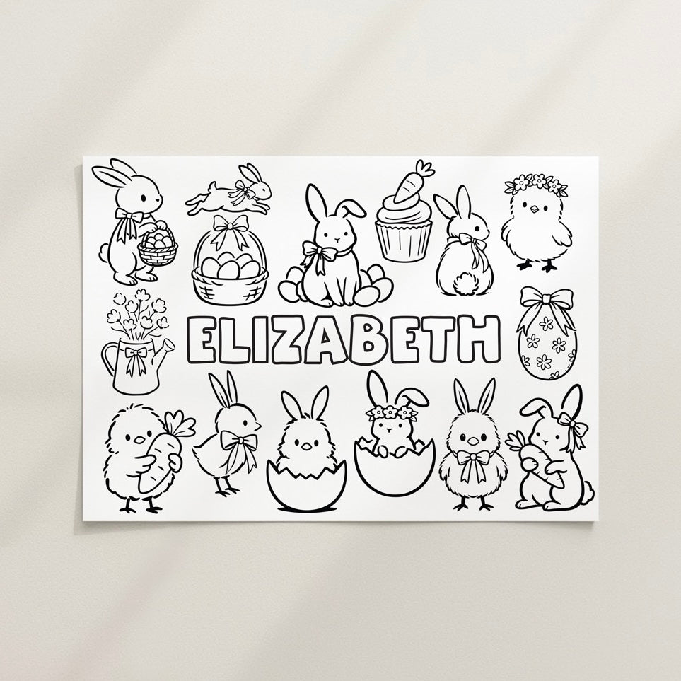 Personalised Easter Colouring Placemat – Bunny Design