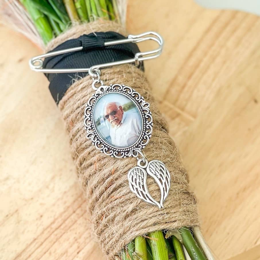 bridal bouquet memorial charm with photo attached