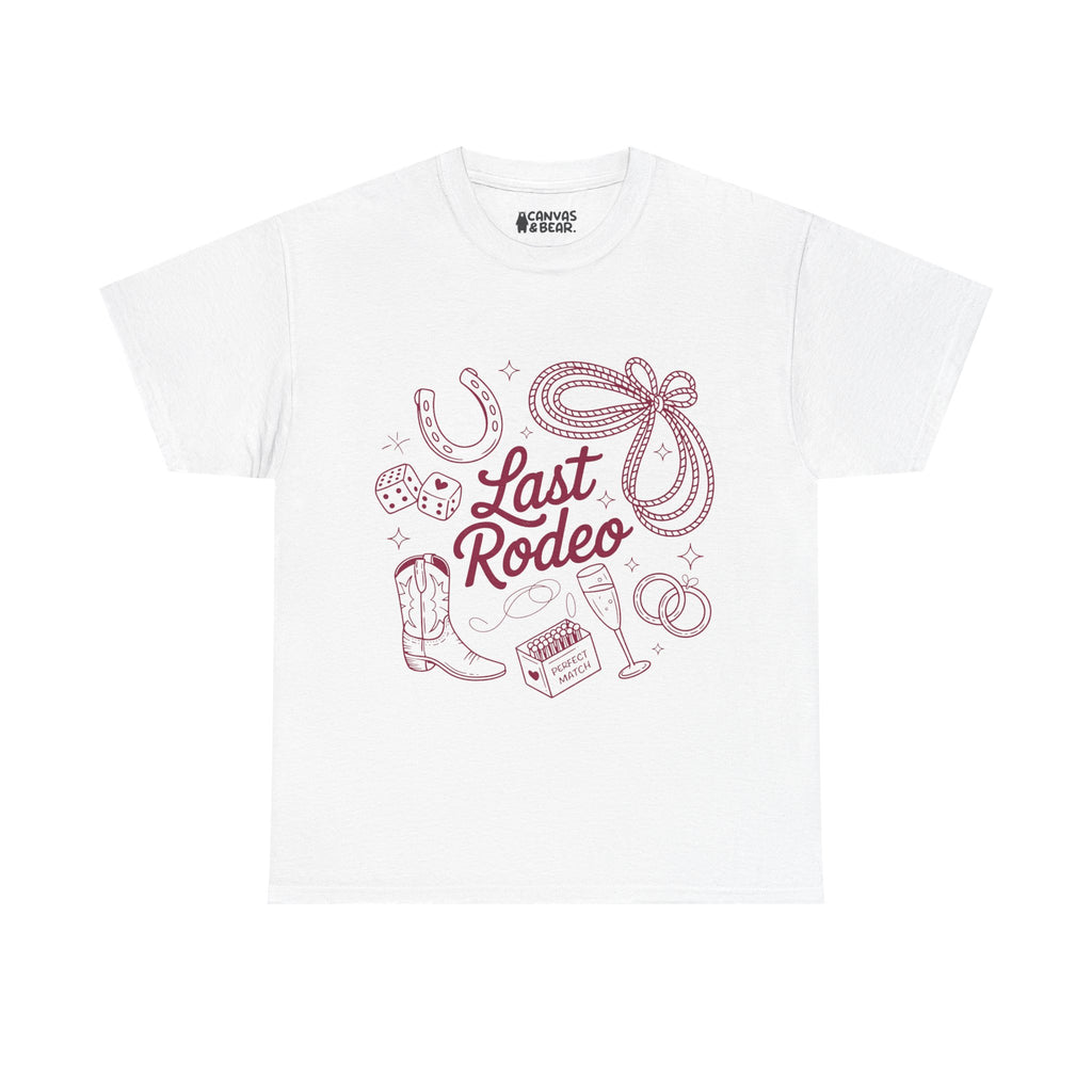 Last Rodeo T-Shirt — Cowboy Hen Do Tee with Cowboy Boots, Rope & Horseshoe Design