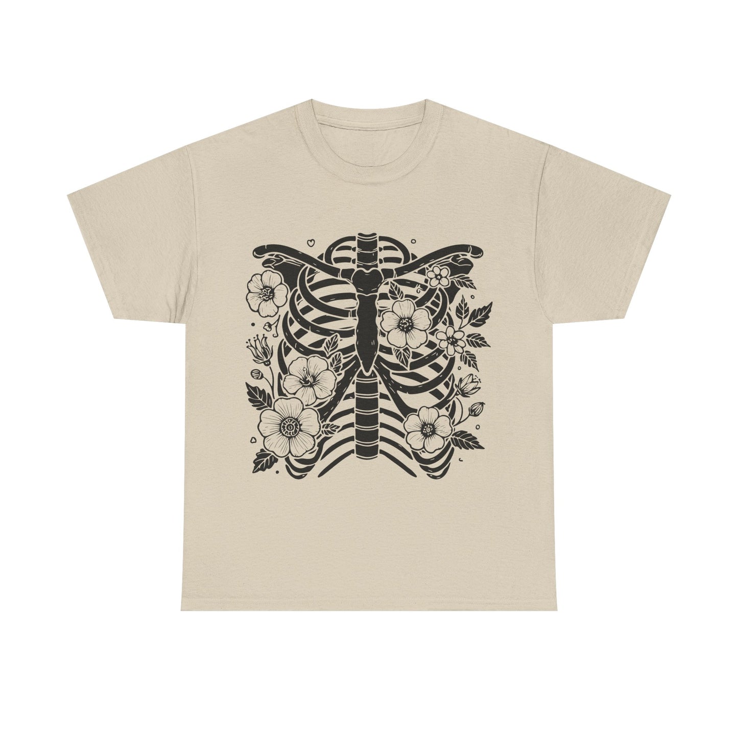Floral Ribcage Skeleton Tee — Gothic Botanical Graphic T-Shirt
