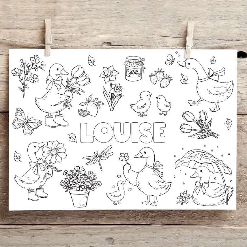 Personalised Easter Colouring Placemat – Duck Spring Design