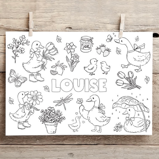 Personalised Easter Colouring Placemat – Duck Spring Design