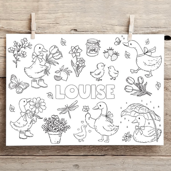 Personalised Easter Colouring Placemat – Duck Spring Design