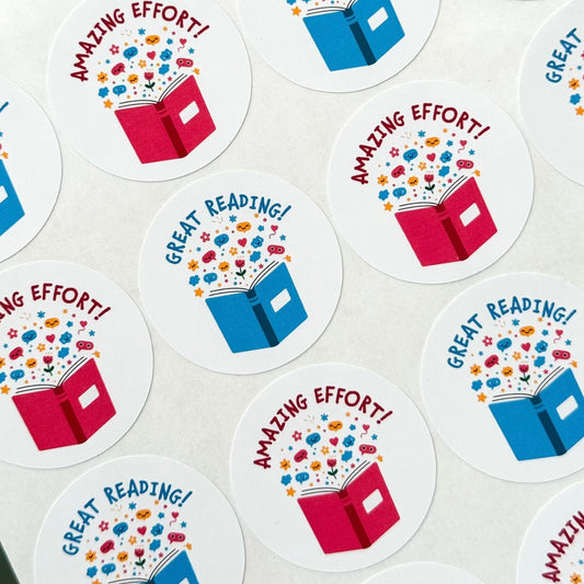 Reading Reward Stickers | Pink & Blue Book Teacher Sticker Sheet