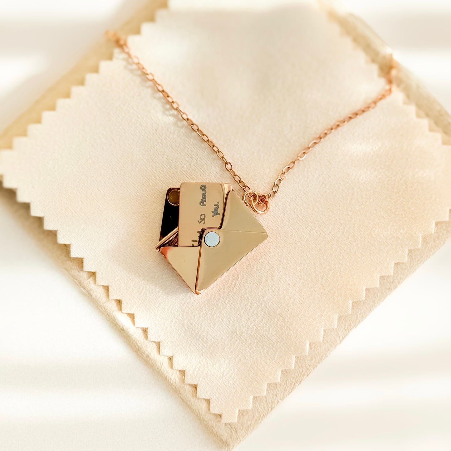 Letter Envelope Necklace with Engraved Handwritten Message