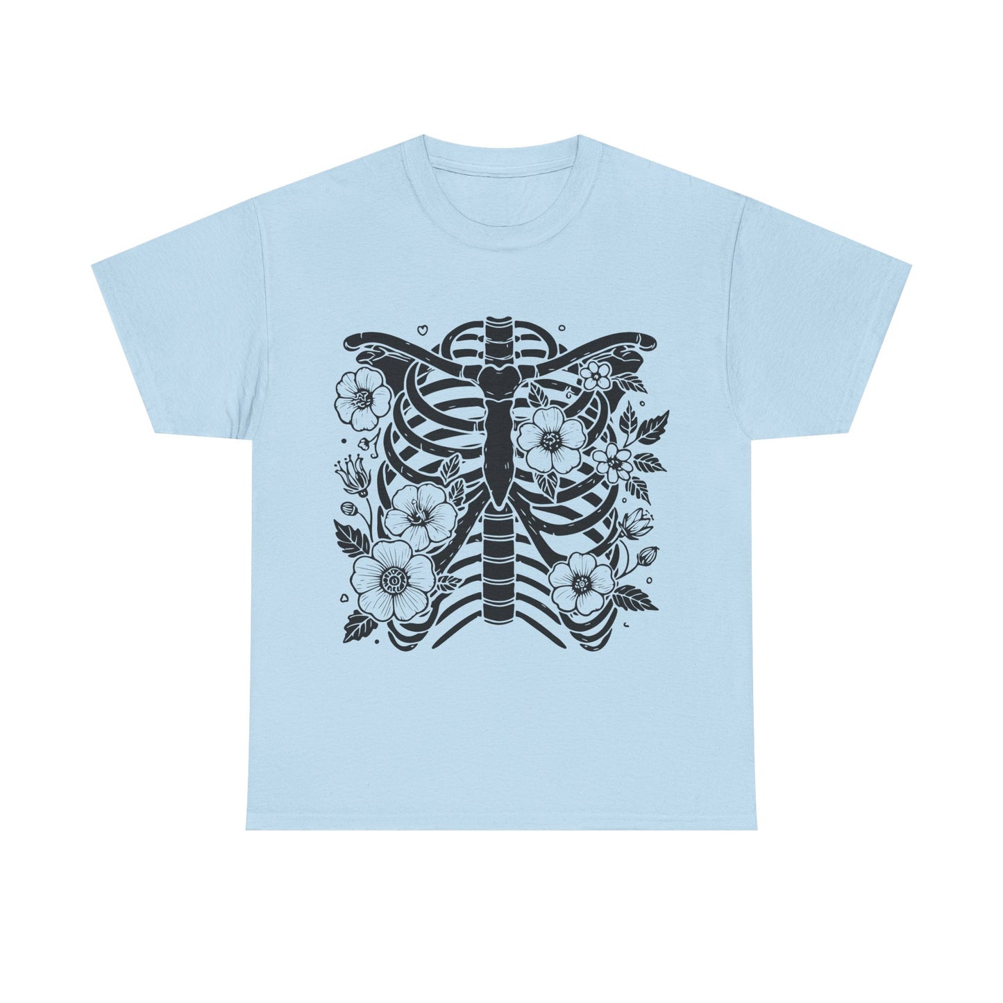 Floral Ribcage Skeleton Tee — Gothic Botanical Graphic T-Shirt