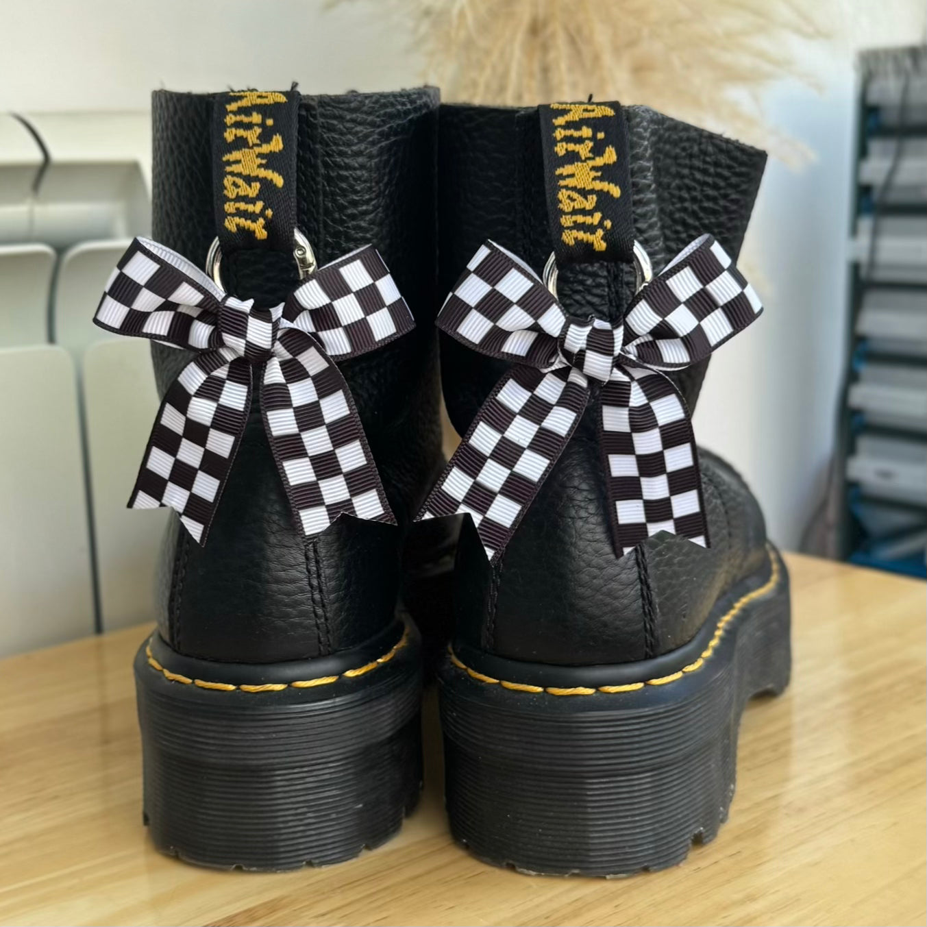 'Duality' Checkerboard Ribbon Bow Boot Charms