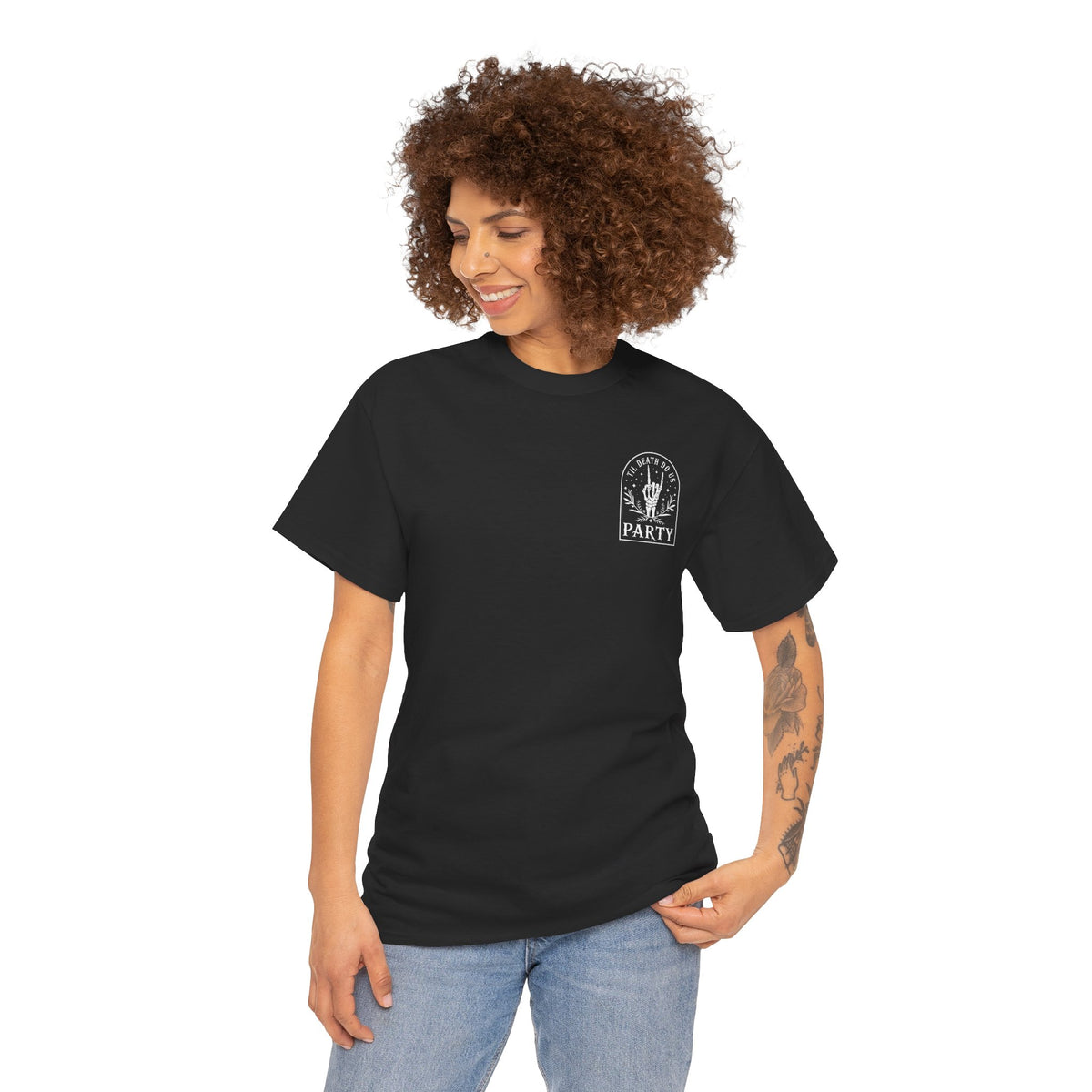 T‑Shirt — “Til Death Do Us Party” Skeleton Hand Gothic Tee
