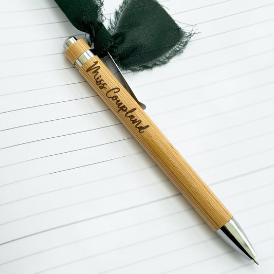 Personalised Teacher Pen – Engraved Bamboo Biro | Custom Gift for Teachers