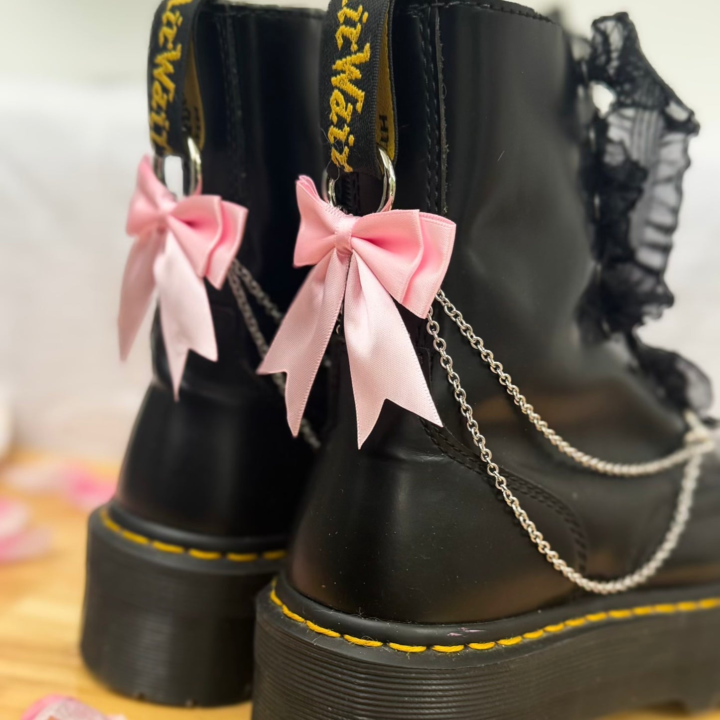 Pink Bow Layered Chain Boot Charms