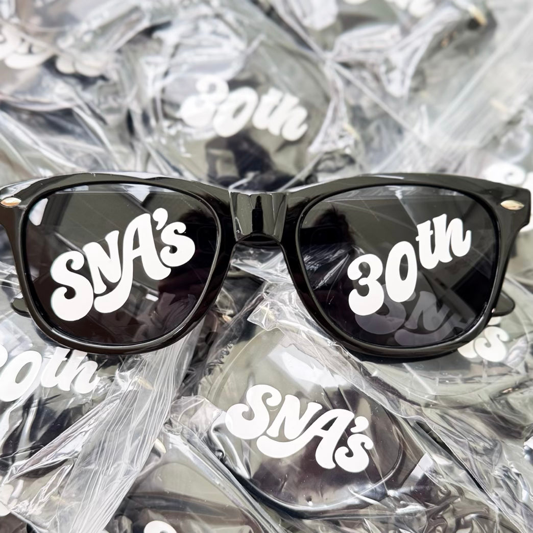 Personalised Birthday Sunglasses - Custom Name & Age - Black Party Frames