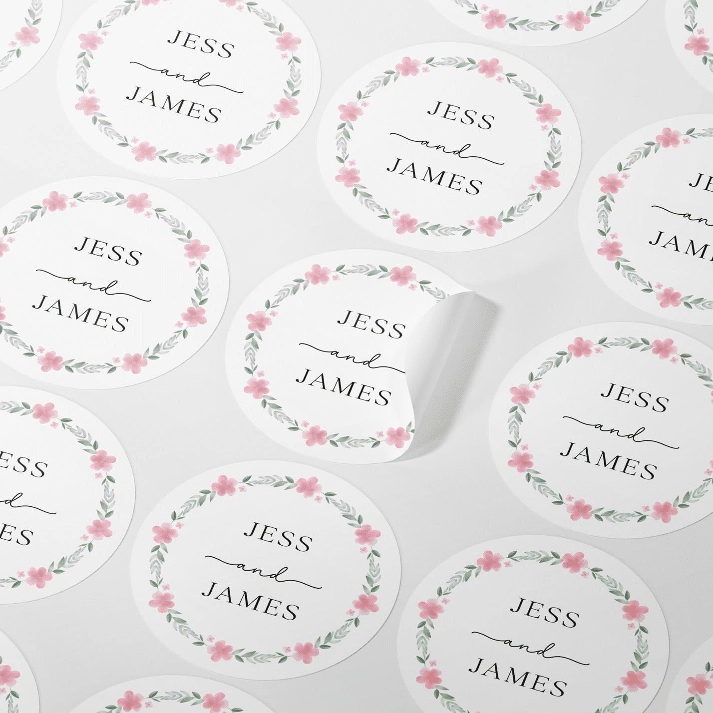 Personalised Pink Floral Wreath Stickers