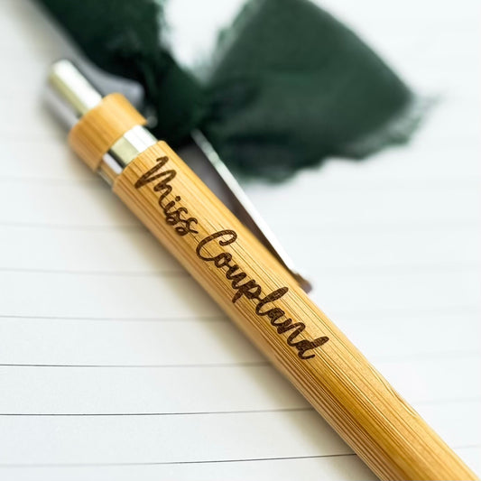 Personalised Teacher Pen – Engraved Bamboo Biro | Custom Gift for Teachers