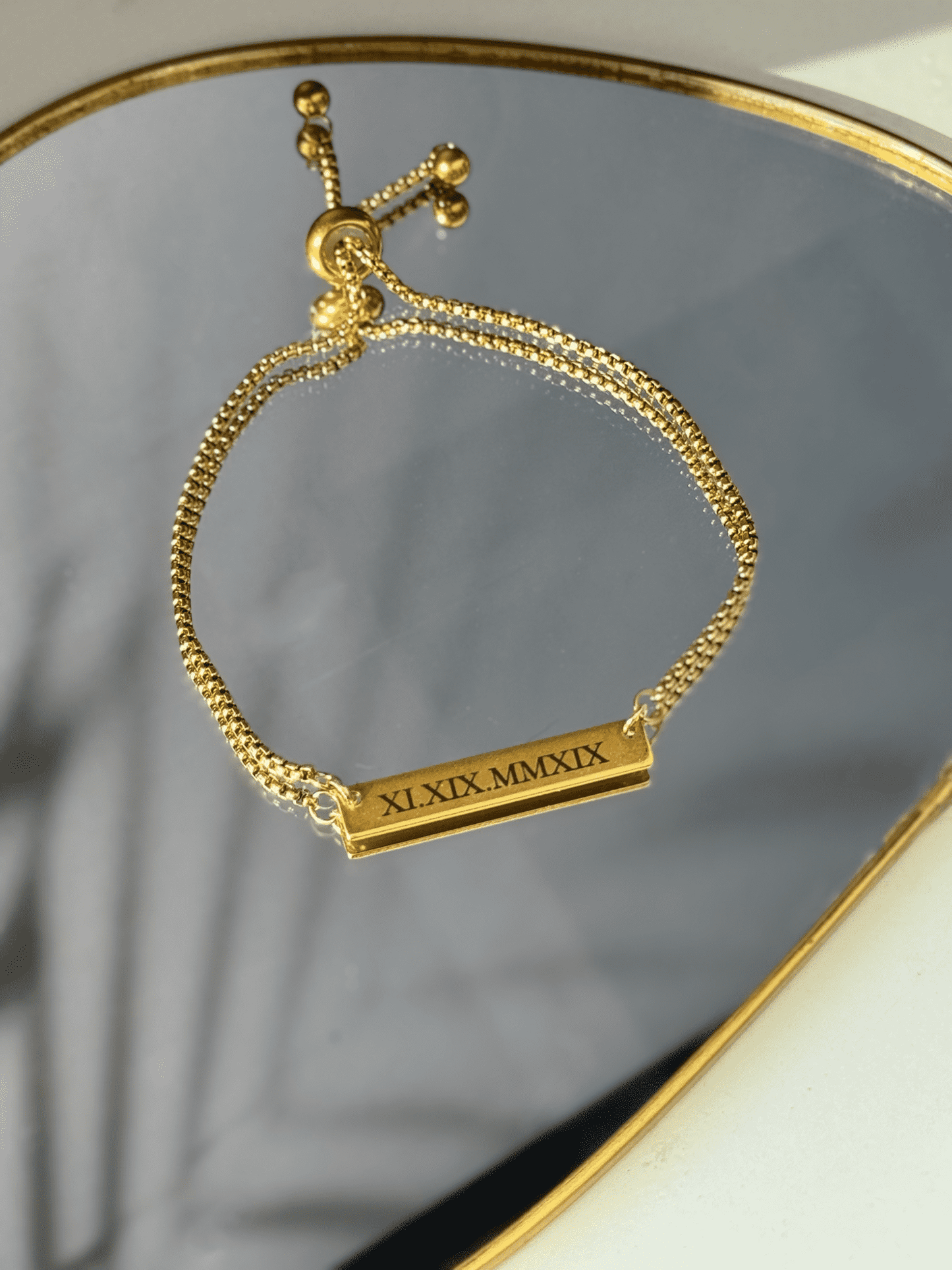 Personalised Roman Numeral Engraved Bracelet – Adjustable Stainless Steel in Gold or Silver