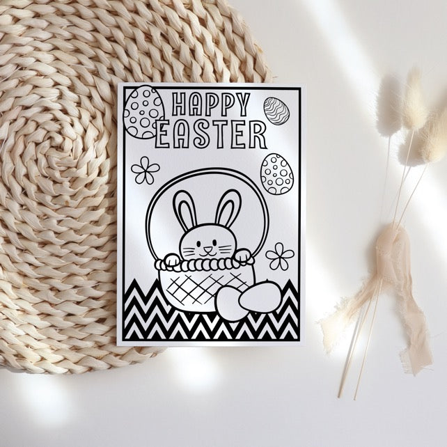 Personalised Easter Colouring Card for Kids – Bunny Colour In Easter Greeting Card