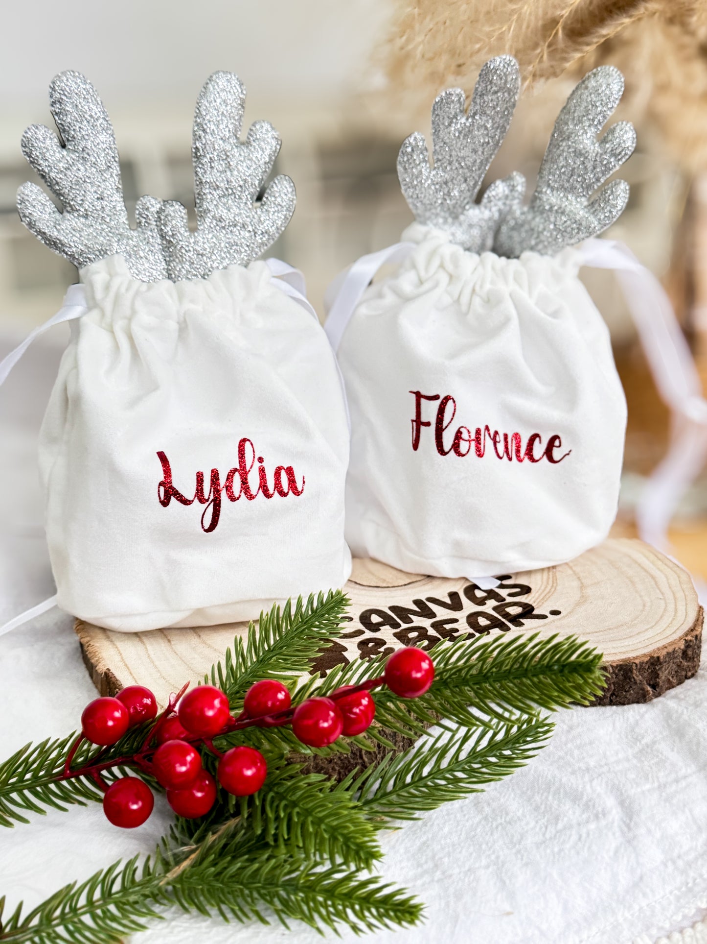 Personalised Velvet Reindeer Christmas Gift Bags