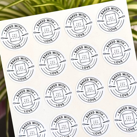 Black and White Logo Baked with Love Stickers