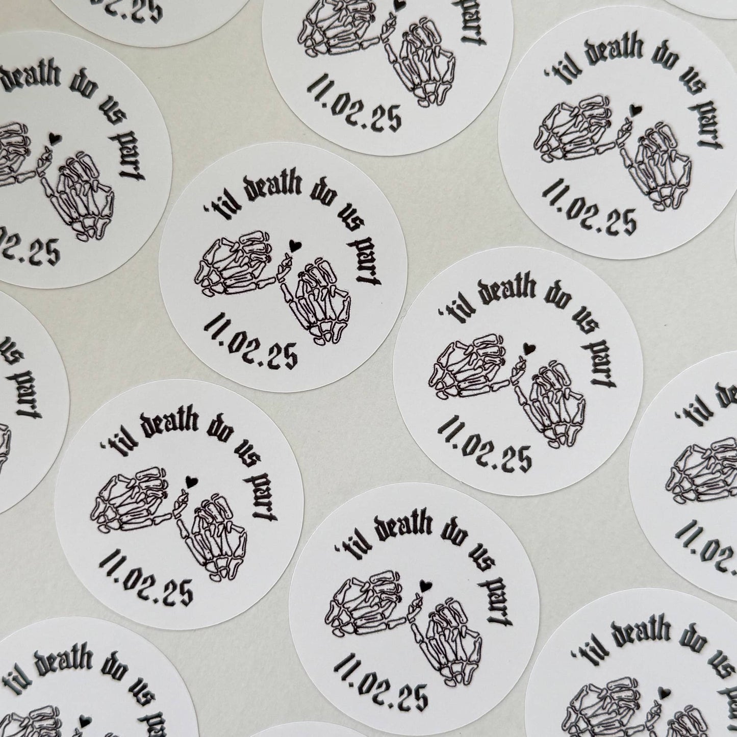 Custom Alternative Wedding Stickers – ‘Til Death Do Us Party | Alternative Hen Party Décor