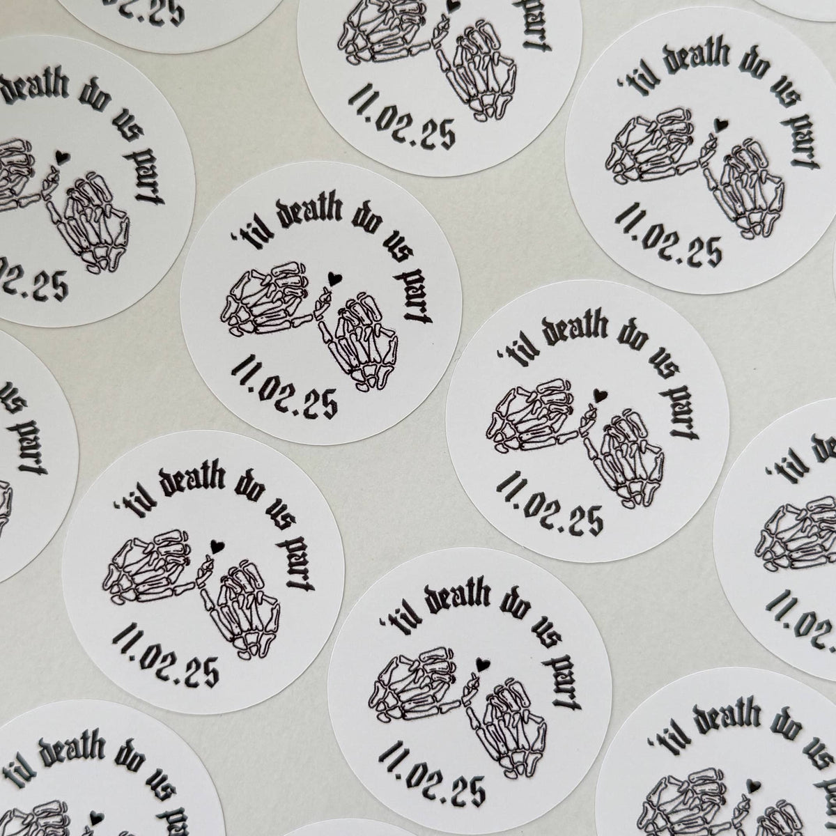 Custom Alternative Wedding Stickers – ‘Til Death Do Us Part | Alternative Wedding Décor