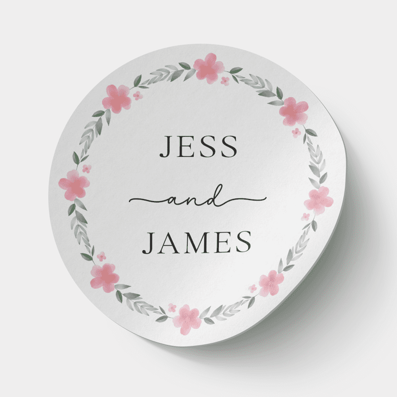 Personalised Pink Floral Wreath Stickers