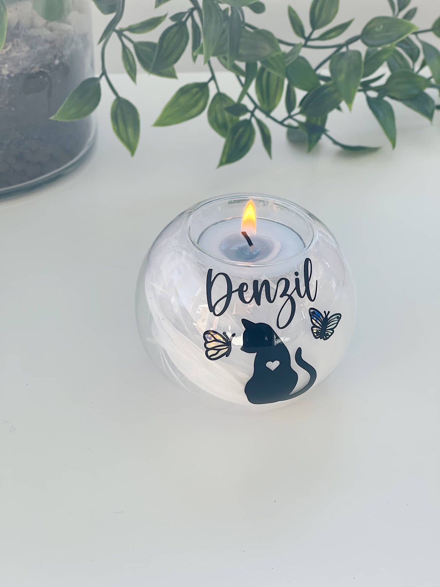 Personalised Cat Memorial Tealight Holder