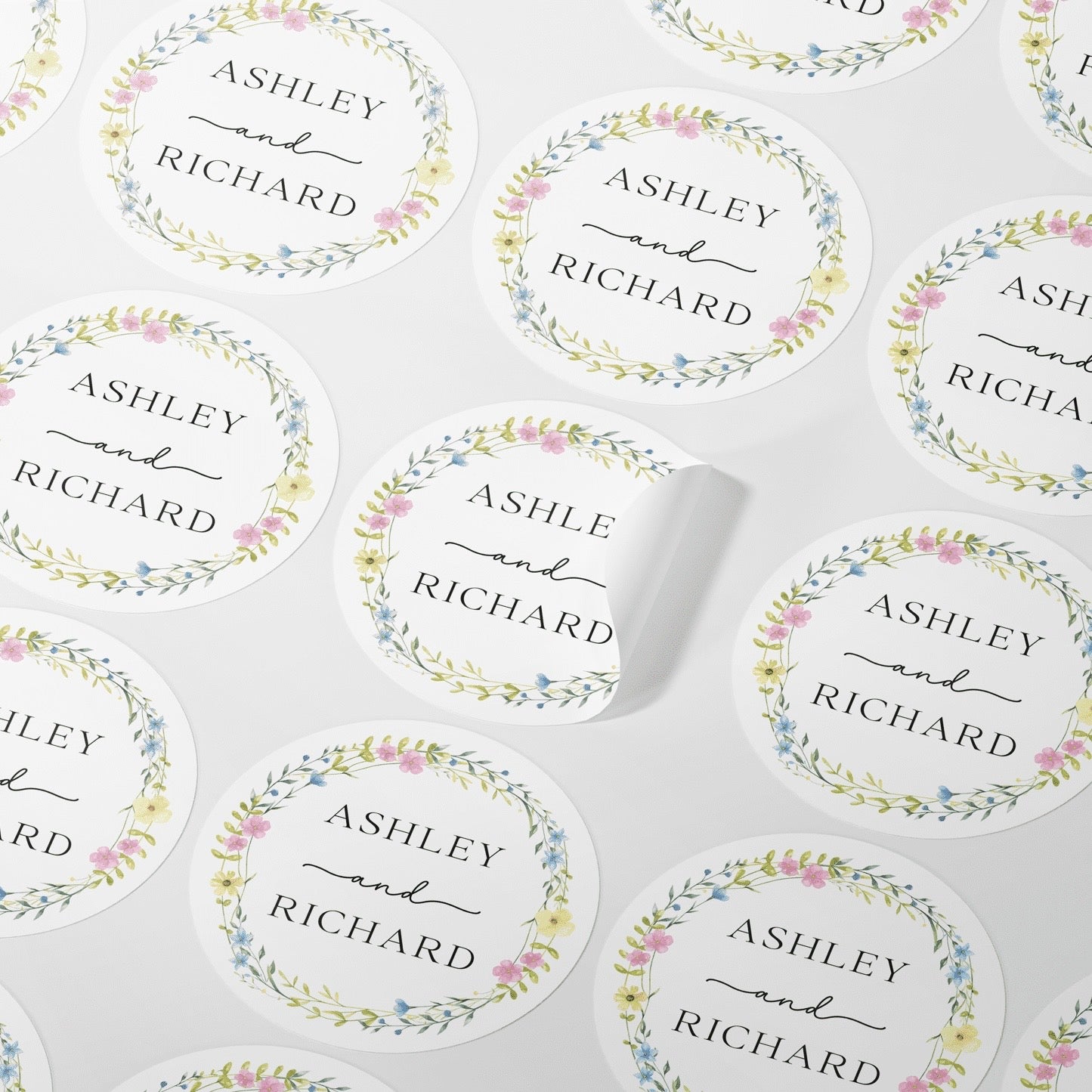 Personalised Pastel Floral Wreath Stickers