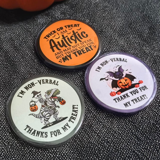 Halloween Non-Verbal Trick or Treat Badge -  Autism & Non-Verbal Friendly (75mm)