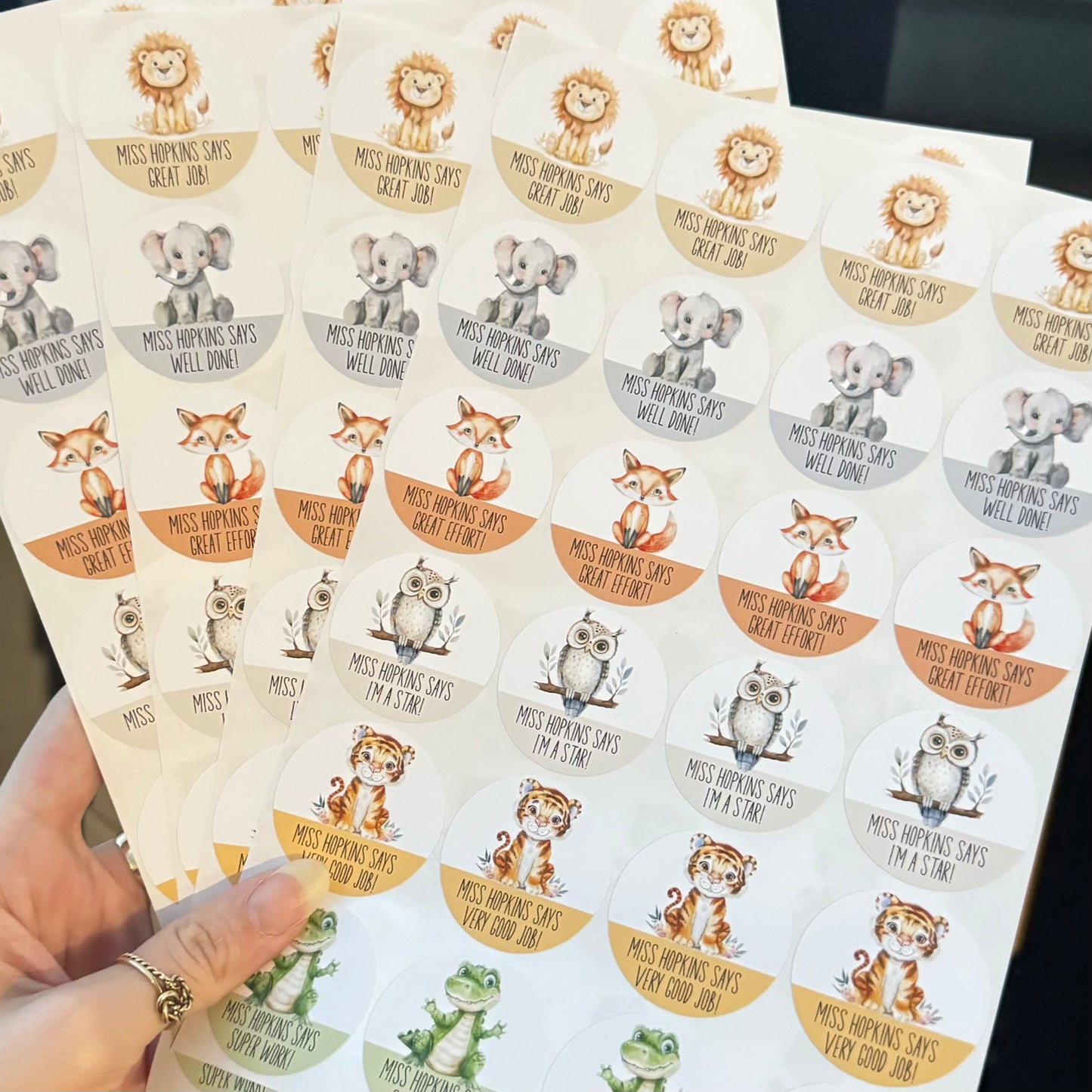 Personalised Teacher Stickers for Kids – 24 Fun Character Stickers with Motivational Quotes
