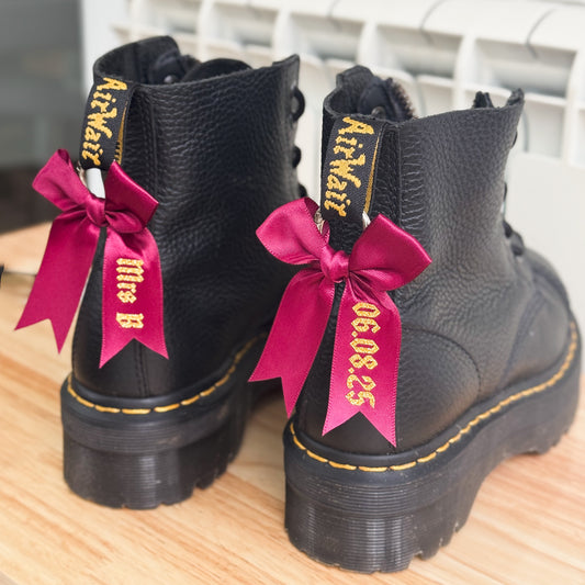 Personalised Maroon Red Wedding Bow Boot Charms