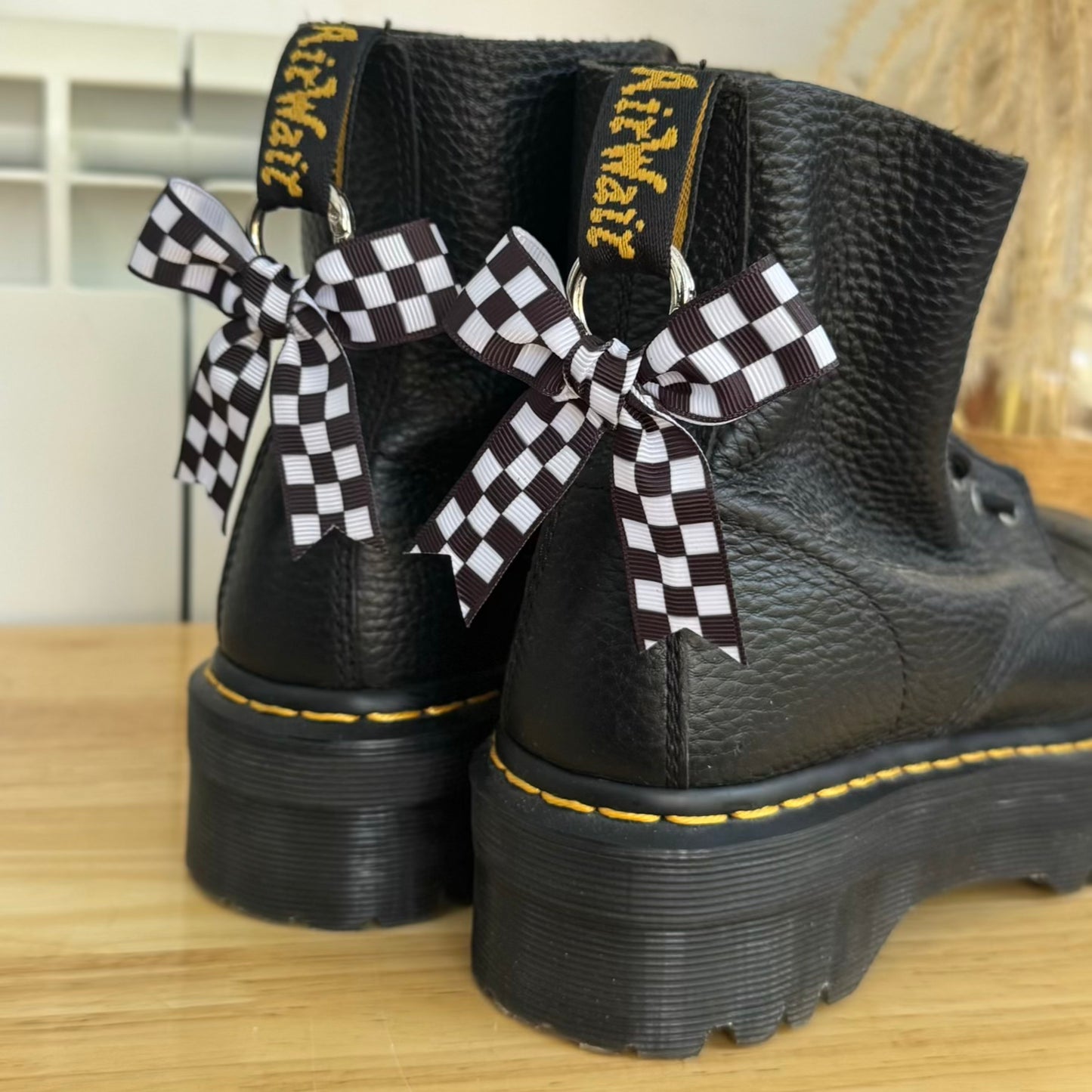 'Duality' Checkerboard Ribbon Bow Boot Charms