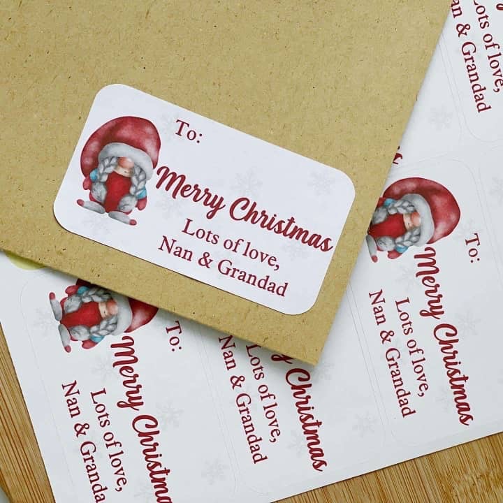 Mrs Claus Gnome Gift Label Sticker