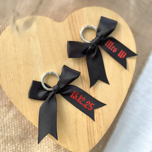 Personalised Black & Red Wedding Bow Boot Charms