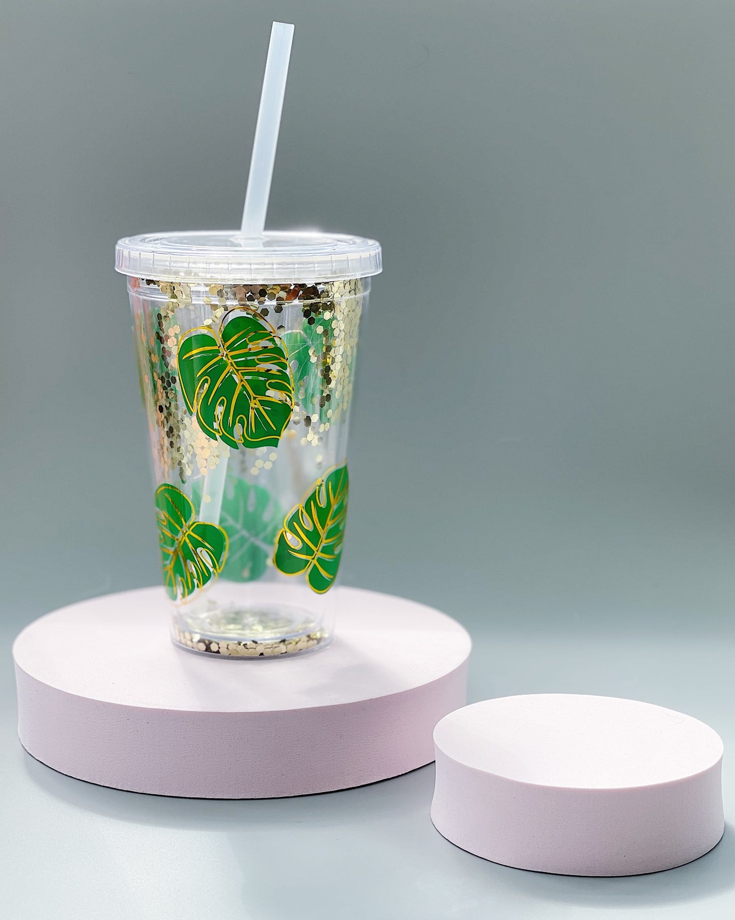 Monstera Gold Glitter Cold Cup